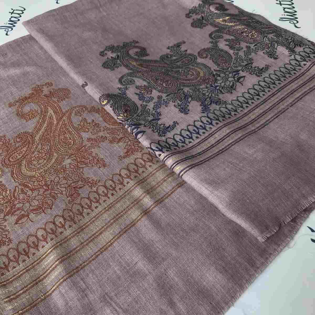 Pashmina Shawl Wrap with Dual Color Hand Embroidery Designs