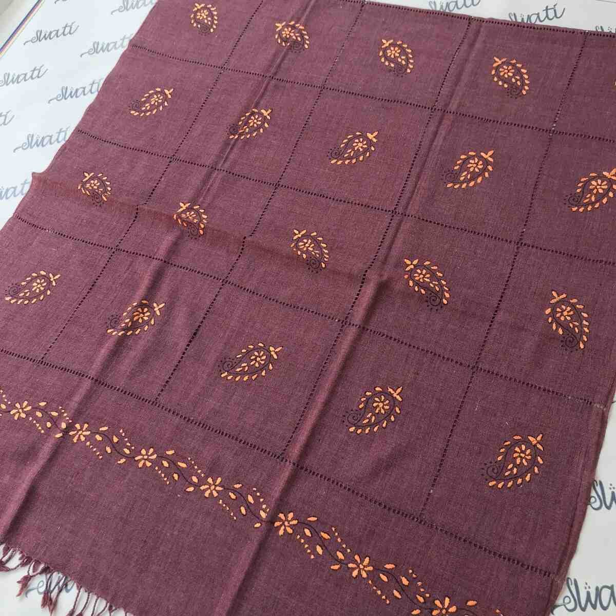 Elegant Purple Shawl with Taar Kashi Hand Embroidery – Handwoven Wool Shawl for Women