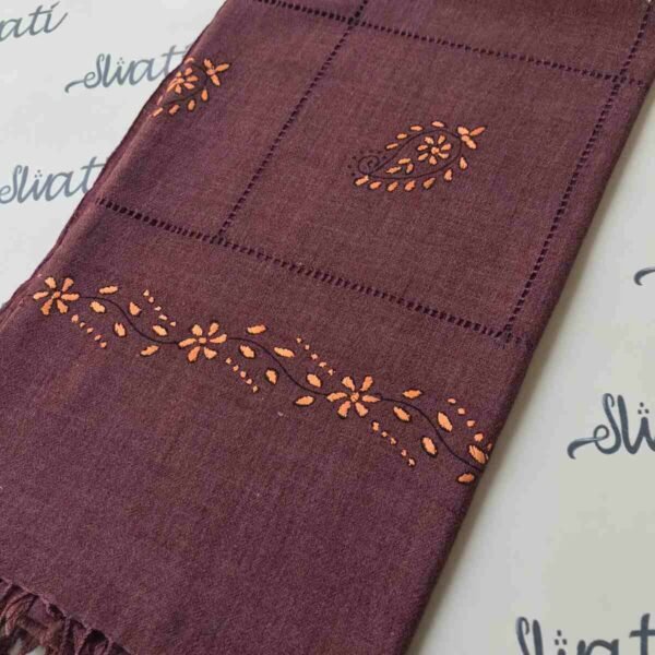 Elegant Purple Shawl with Taar Kashi Hand Embroidery – Handwoven Wool Shawl for Women