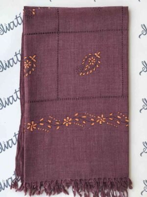 Elegant Purple Shawl with Taar Kashi Hand Embroidery – Handwoven Wool Shawl for Women