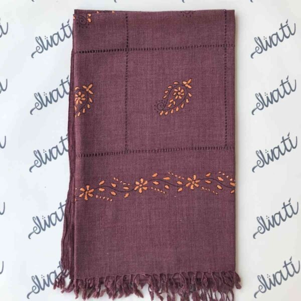 Elegant Purple Shawl with Taar Kashi Hand Embroidery – Handwoven Wool Shawl for Women