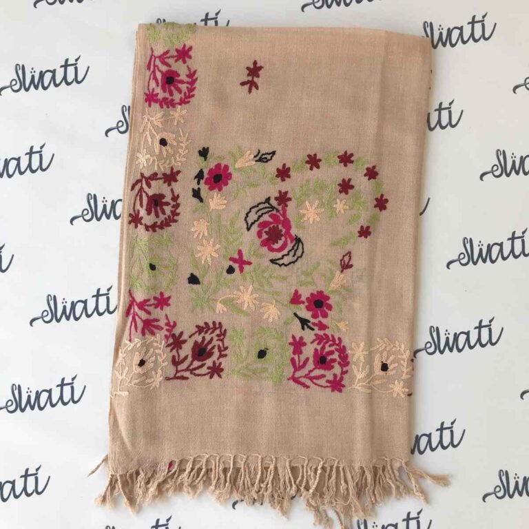 Swati Woolen Shawl for women with Multicolor Aari Hand Embroidery