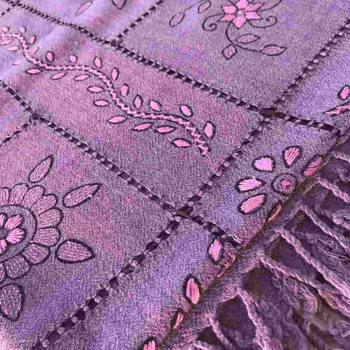 Women's purple shawl wrap with intricate Taar Kashi hand embroidery, traditional Swati design, warm and stylish for winter wear.