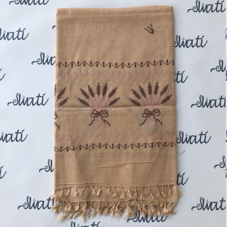 Cream Winter Wool Shawl with Pink & Dark Brown Embroidery