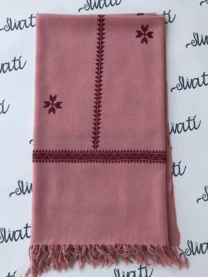 Elegant Pink Woolen Shawl with Swati Hand Embroidery – Perfect Winter Shawl for Women