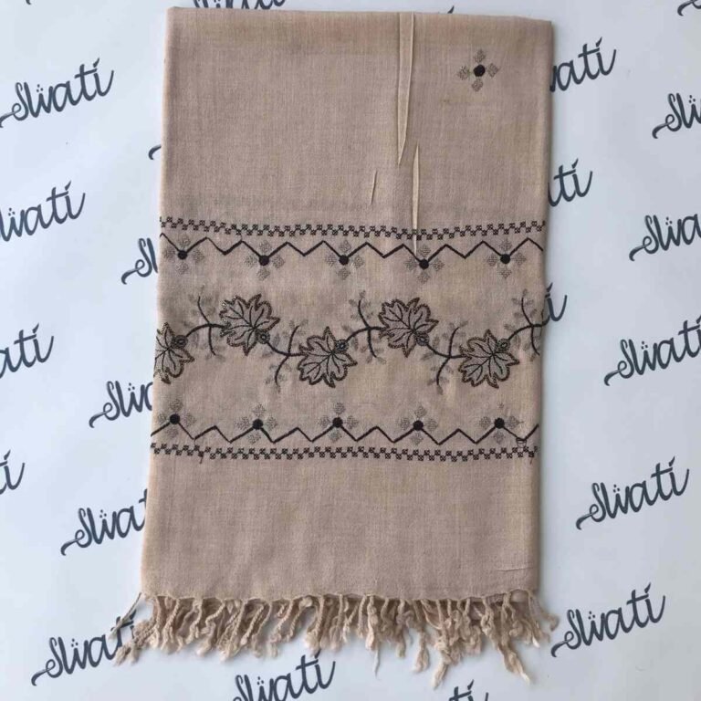 Light Cream Colored Shawl with Black Machine Embroidery