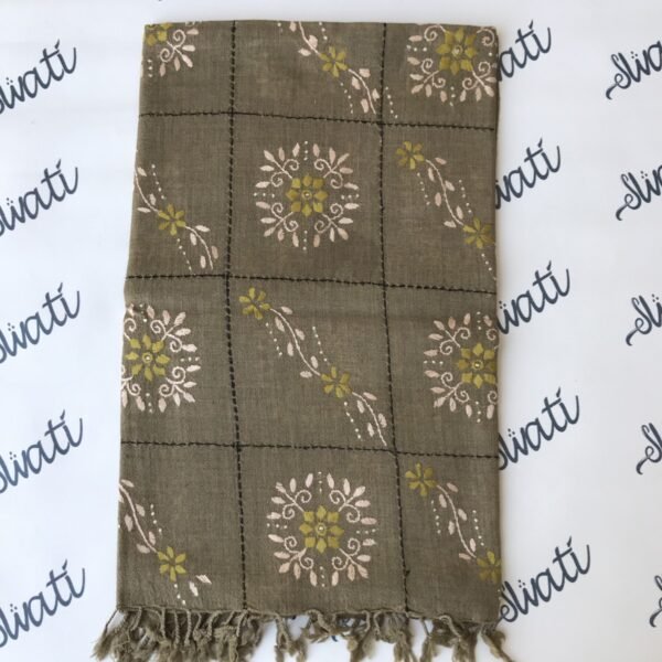 Wool Shawl for Women with Swati Embroidery in Elegant Brown