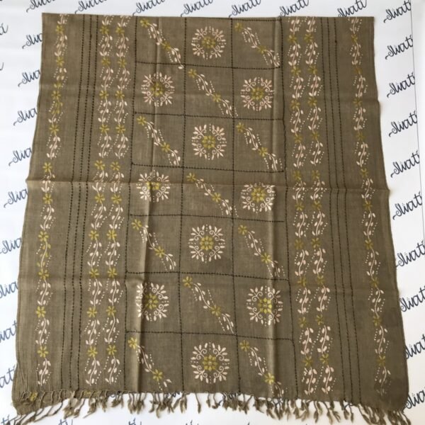 Brown wool shawl for women with traditional Swati embroidery, handcrafted warm woolen wrap featuring intricate patterns, elegant and soft winter shawl for stylish comfort.