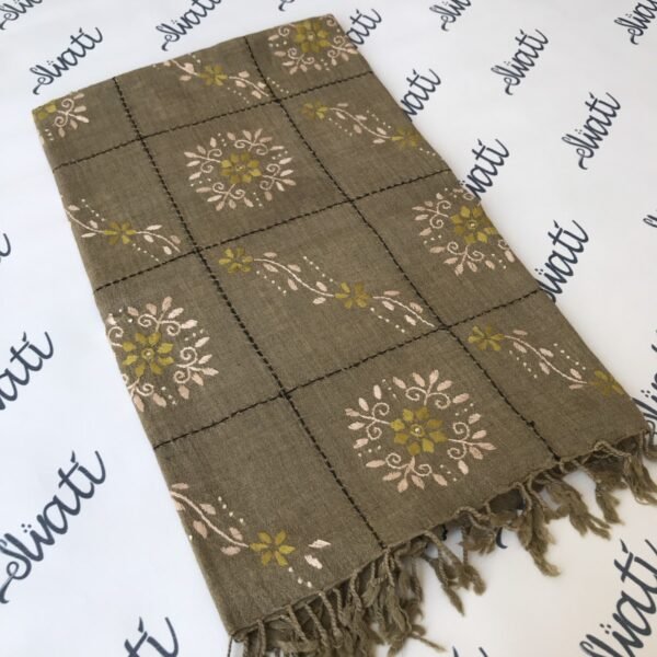 Brown wool shawl for women with traditional Swati embroidery, handcrafted warm woolen wrap featuring intricate patterns, elegant and soft winter shawl for stylish comfort.