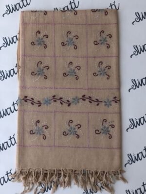 Cream wool shawl with elegant Swati hand embroidery – pure wool handmade winter shawl for women