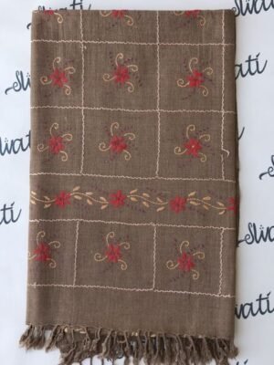 Hand Embroidered Swati Wool Shawl for Women – Handmade Brown Woolen Shawl with Traditional Swati Embroidery