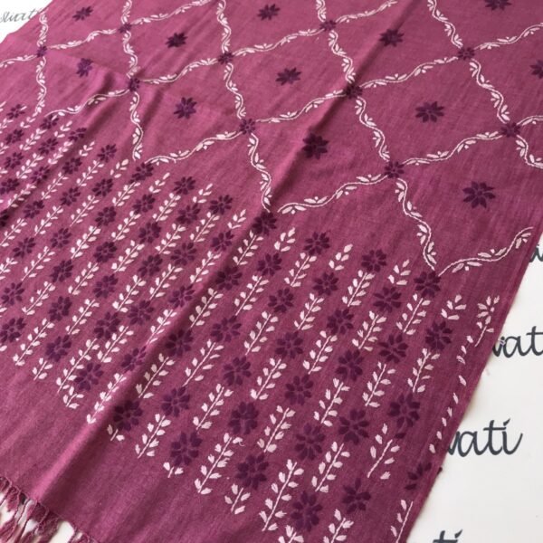 Purple Wool Shawl for Winter with Traditional Hand Embroidery – Handmade Swati Woolen Shawl for Women