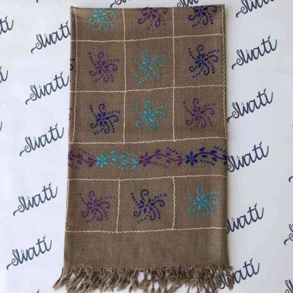 Pure woolen Swati shawl for women with traditional hand embroidery, handcrafted warm winter wool shawl featuring intricate patterns, soft and elegant wrap for cold weather.
