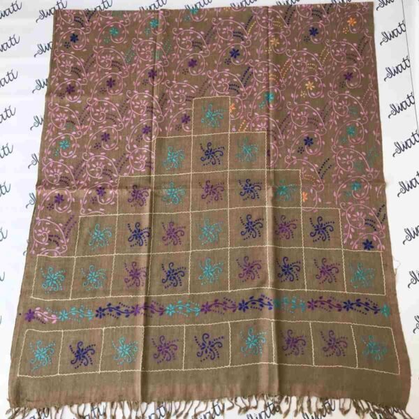 Pure woolen Swati shawl for women with traditional hand embroidery, handcrafted warm winter wool shawl featuring intricate patterns, soft and elegant wrap for cold weather.