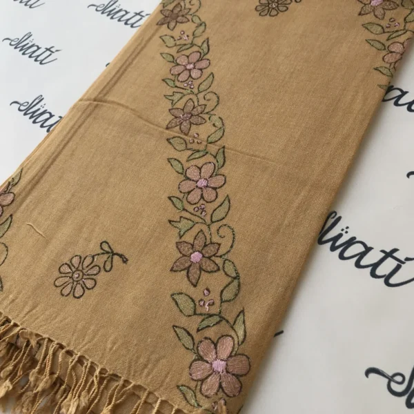 Elegant Swati Woolen Shawl for women featuring traditional hand embroidery and printed winter design, made from soft wool fabric