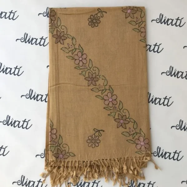 Elegant Swati Woolen Shawl for women featuring traditional hand embroidery and printed winter design, made from soft wool fabric