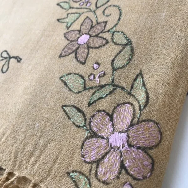 Elegant Swati Woolen Shawl for women featuring traditional hand embroidery and printed winter design, made from soft wool fabric