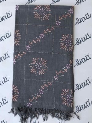 Swati wool shawl for women with traditional floral embroidery, handmade winter woolen shawl in soft wool fabric, elegant ethnic design.