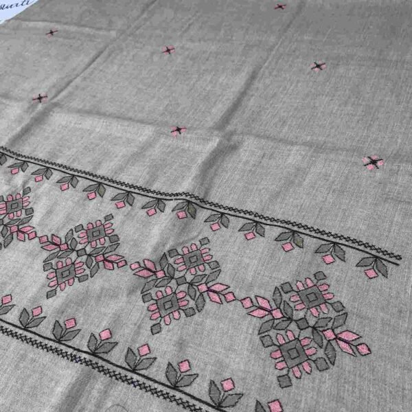 Ladies wool shawl wrap with pink and green hand embroidery, soft handmade Swati woolen winter shawl for women crafted from pure wool.