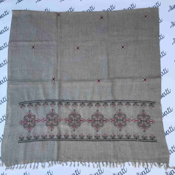 Ladies wool shawl wrap with pink and green hand embroidery, soft handmade Swati woolen winter shawl for women crafted from pure wool.