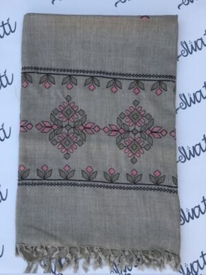Ladies wool shawl wrap with pink and green hand embroidery, soft handmade Swati woolen winter shawl for women crafted from pure wool.