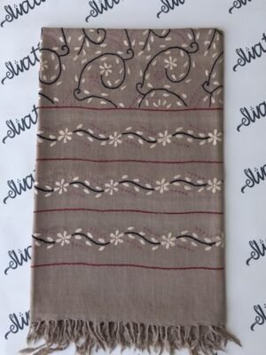 Wool shawl for women with floral motifs and graceful grid borders – handmade Swati wool embroidered winter wrap