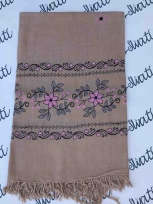 Wrap yourself in warmth and elegance with our Pure Wool Shawl for Ladies, featuring exquisite brown hand embroidery by skilled artisans.