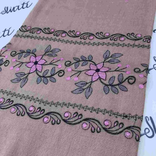 Wrap yourself in warmth and elegance with our Pure Wool Shawl for Ladies, featuring exquisite brown hand embroidery by skilled artisans.